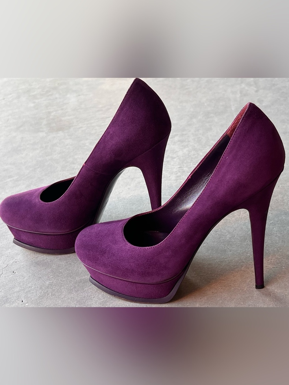 Yves Saint Laurent YSL Vintage Tribute 105 Purple Suede Platform Pumps 38.5
